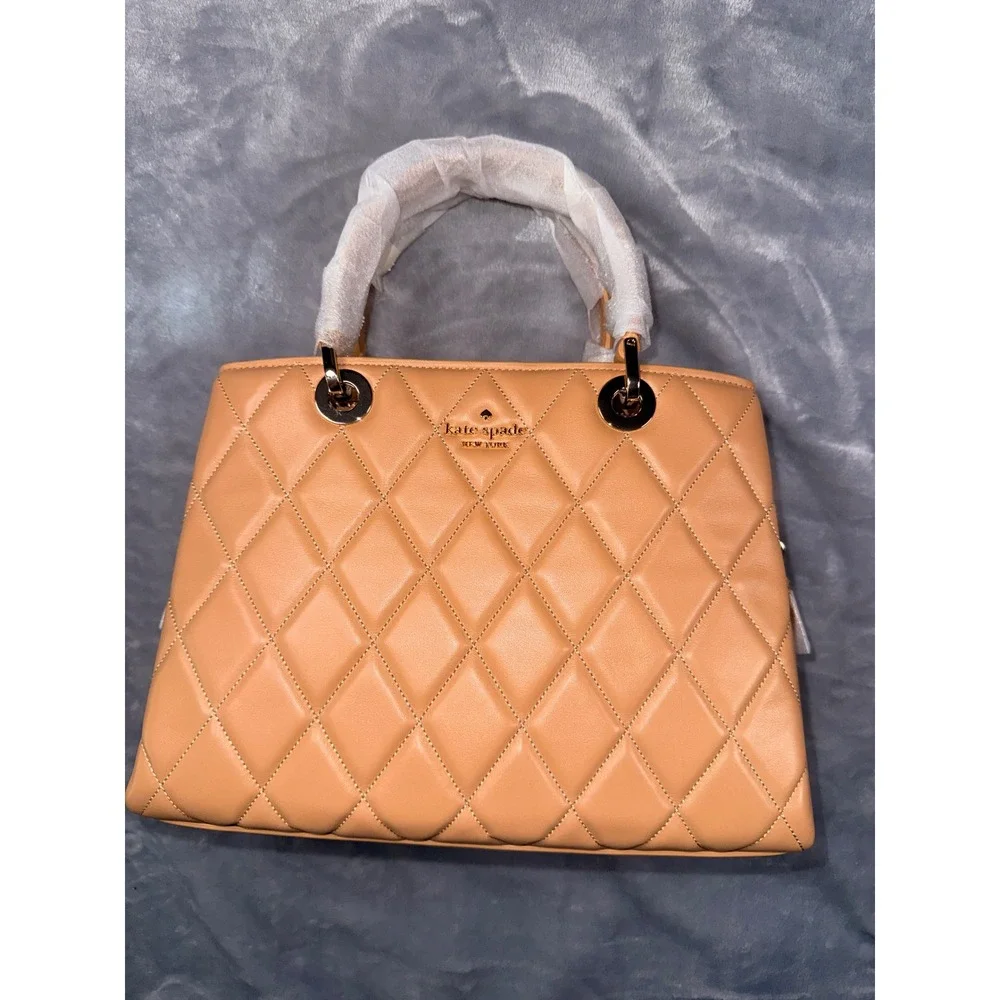 Kate Spade New York Quilted‎ Leather Satchel Apricot Tan Gold Hardware